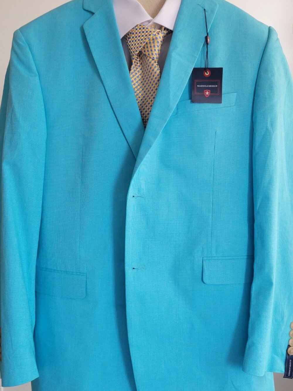 Saddlebred Men’s Solid Blue Robins Egg Cotton Blazer Jacket - Size 44 L - Picture 3 of 16